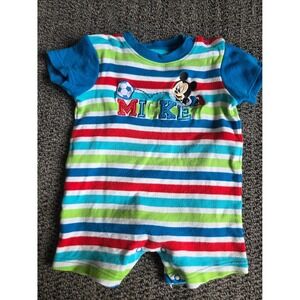 Disney Baby Mickey Mouse Romper 18M Striped Short Sleeve One Piece Cotton